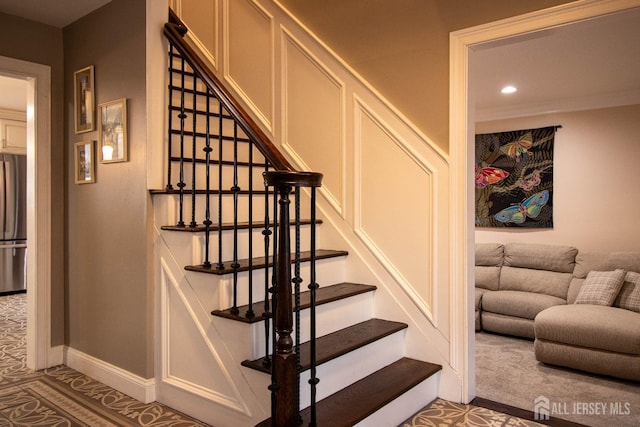 20 Wedgewood Ct, East Brunswick, NJ 08816 - stairway featuring tile patterned floors, baseboards, and recessed lighting