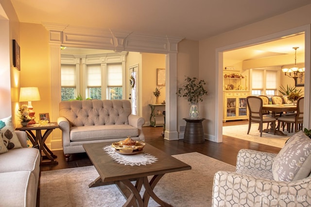 20 Wedgewood Ct, East Brunswick, NJ 08816 - living area with baseboards, an inviting chandelier, and wood finished floors