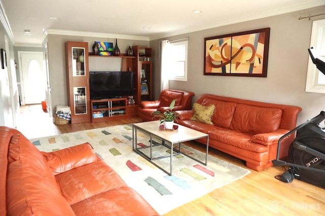 12 Yates Ave, South River, NJ 08882 - living room featuring wood finished floors, ornamental molding, and recessed lighting