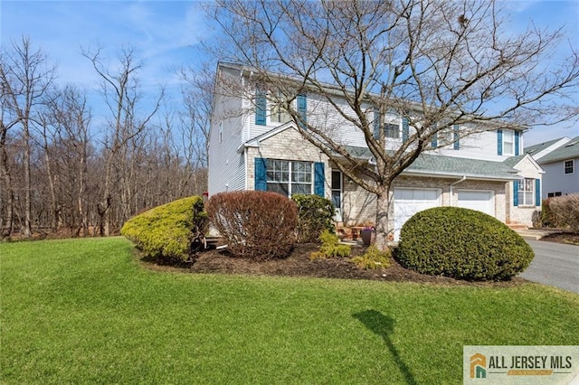 view of property exterior with concrete driveway and a lawn
