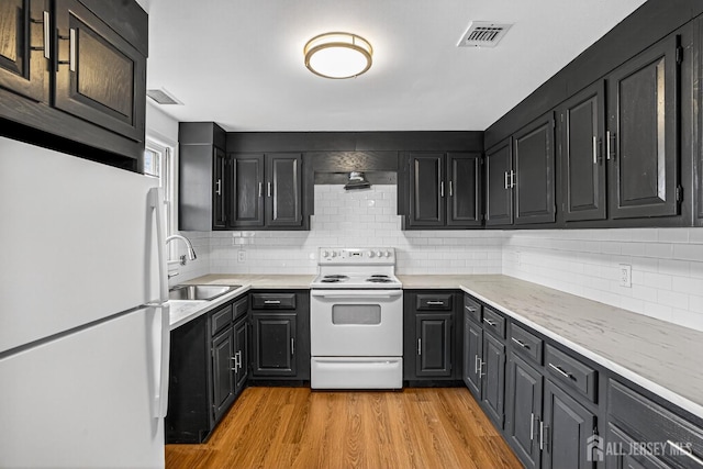 203 Rossmoor Dr Unit C, Monroe, NJ 08831 - kitchen featuring white appliances, backsplash, and light wood-style floors