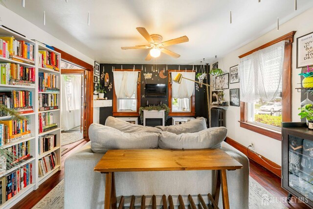 11 Jean Ct, Woodbridge Proper, NJ 07095 - living room with a ceiling fan, wood finished floors, and radiator