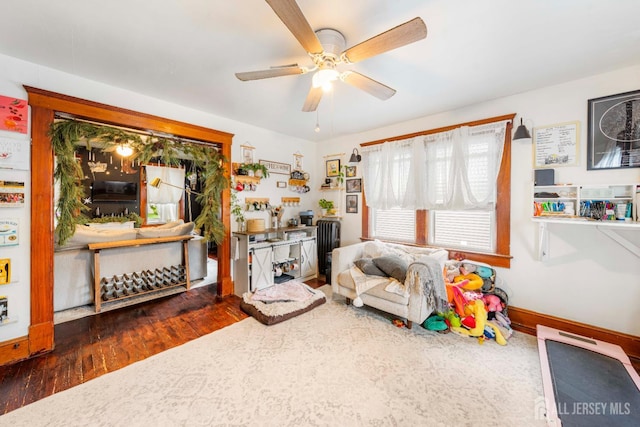 11 Jean Ct, Woodbridge Proper, NJ 07095 - playroom featuring a ceiling fan, wood finished floors, and baseboards