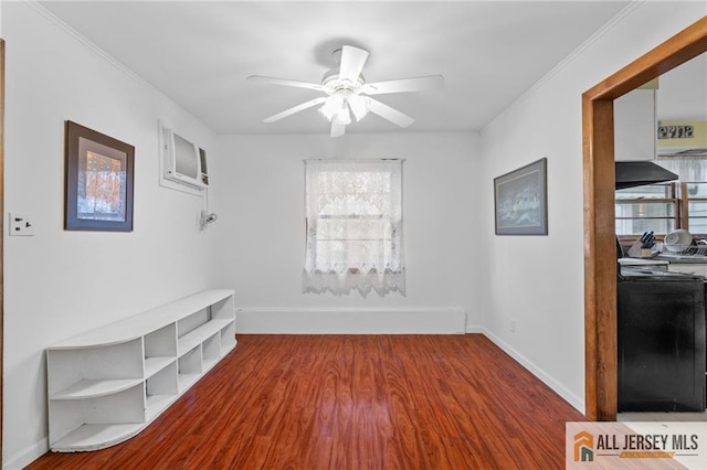 377 Ridge Rd, South Brunswick, NJ 08810 - unfurnished room featuring a ceiling fan, wood finished floors, baseboards, and crown molding