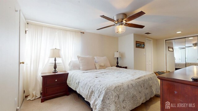 68 Applegate Ave, Monroe, NJ 08831 - bedroom with light carpet, a closet, a ceiling fan, and recessed lighting