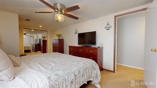 68 Applegate Ave, Monroe, NJ 08831 - bedroom with light carpet, baseboards, a ceiling fan, and a closet