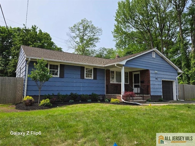 398 Waltham Ave, Metuchen, NJ 08840 - ranch-style home with a garage, covered porch, and a chimney