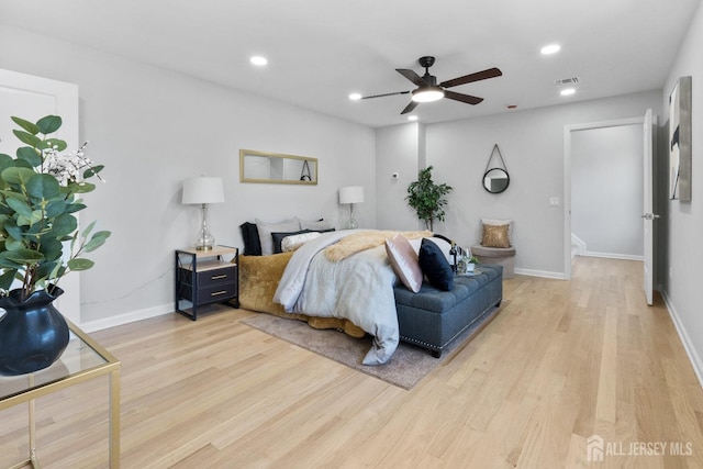 39 S Pierson Rd, Maplewood, NJ 07040 - bedroom with light wood-style flooring, baseboards, recessed lighting, and a ceiling fan