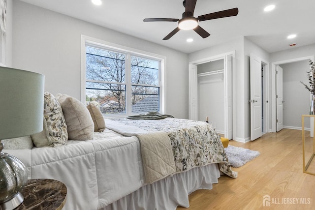 39 S Pierson Rd, Maplewood, NJ 07040 - bedroom with light wood-style flooring, recessed lighting, baseboards, a ceiling fan, and a closet