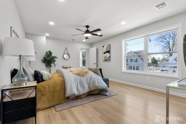 39 S Pierson Rd, Maplewood, NJ 07040 - bedroom with light wood finished floors, recessed lighting, baseboards, and ceiling fan