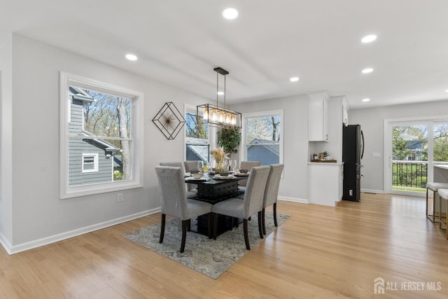 39 S Pierson Rd, Maplewood, NJ 07040 - dining area with light wood-style flooring, recessed lighting, baseboards, and a chandelier