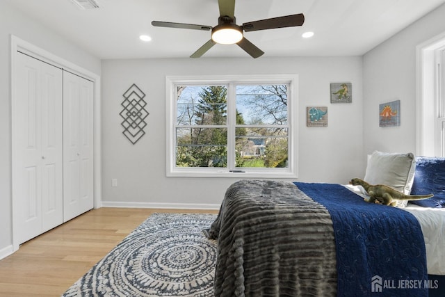39 S Pierson Rd, Maplewood, NJ 07040 - bedroom with light wood-style floors, recessed lighting, baseboards, and ceiling fan