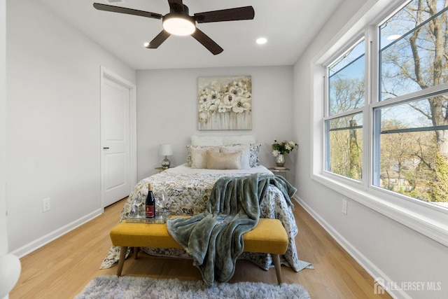 39 S Pierson Rd, Maplewood, NJ 07040 - bedroom featuring baseboards, light wood-style flooring, recessed lighting, and ceiling fan