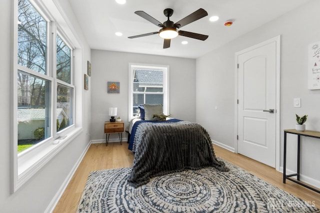 39 S Pierson Rd, Maplewood, NJ 07040 - bedroom with light wood finished floors, baseboards, recessed lighting, and ceiling fan