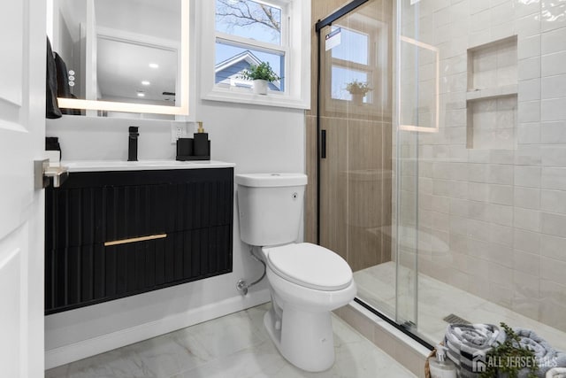 39 S Pierson Rd, Maplewood, NJ 07040 - full bath featuring marble finish flooring, vanity, toilet, and a stall shower