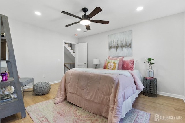 39 S Pierson Rd, Maplewood, NJ 07040 - bedroom with wood finished floors, baseboards, recessed lighting, and ceiling fan