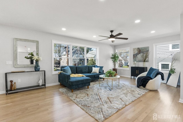 39 S Pierson Rd, Maplewood, NJ 07040 - living area featuring plenty of natural light, light wood-type flooring, recessed lighting, and ceiling fan