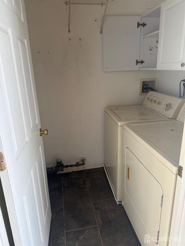 laundry area featuring cabinets and washer and clothes dryer