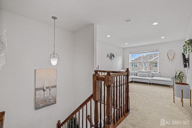 22 Larkspur Ln, Monroe, NJ 08831 - corridor with an upstairs landing, recessed lighting, and dark carpet