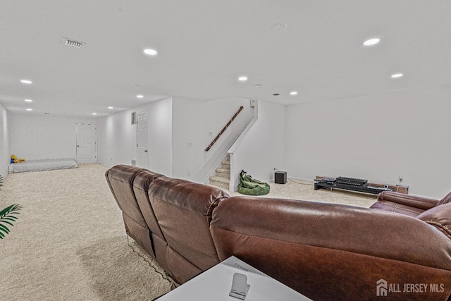 22 Larkspur Ln, Monroe, NJ 08831 - carpeted living room with recessed lighting and stairway