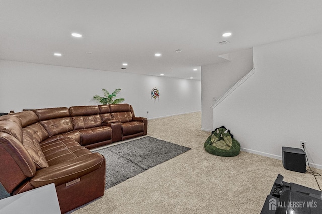 22 Larkspur Ln, Monroe, NJ 08831 - carpeted living room with recessed lighting and stairs
