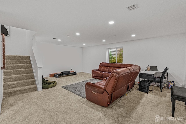 22 Larkspur Ln, Monroe, NJ 08831 - living area featuring carpet, recessed lighting, and stairway