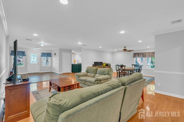 74 Ravine Dr, Matawan, NJ 07747 - living area with light wood-style flooring, ceiling fan, and recessed lighting