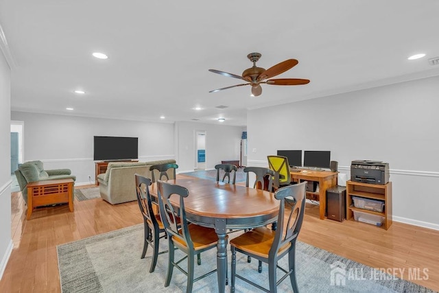 74 Ravine Dr, Matawan, NJ 07747 - dining area featuring a ceiling fan, recessed lighting, and light wood-style flooring