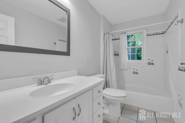 74 Ravine Dr, Matawan, NJ 07747 - bathroom with vanity, shower / bathtub combination with curtain, and tile patterned flooring