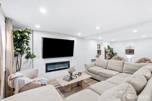 living room with hardwood / wood-style floors