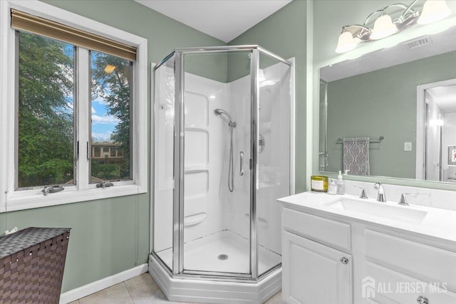606 Hayward St, Bound Brook, NJ 08805 - full bath featuring a stall shower, vanity, and tile patterned flooring