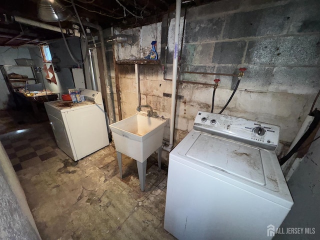 64 Bender Ave, Iselin, NJ 08830 - unfinished basement with washing machine and clothes dryer and a sink