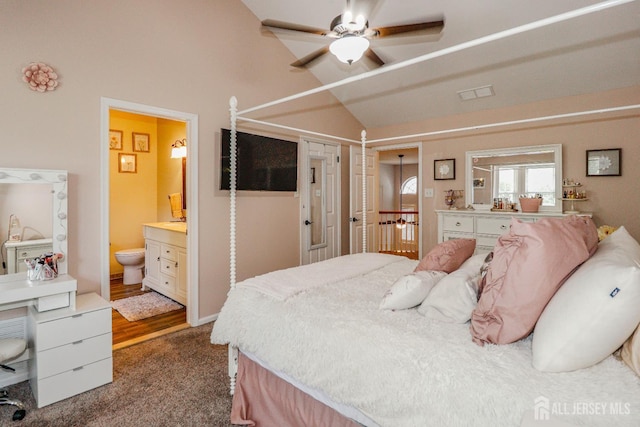 802 Carnaby Ln, Toms River, NJ 08753 - bedroom featuring vaulted ceiling, carpet floors, and ensuite bathroom