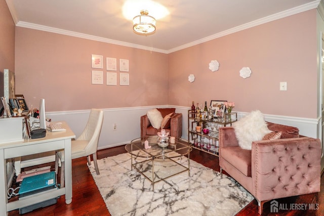 802 Carnaby Ln, Toms River, NJ 08753 - living room with wood finished floors, crown molding, and a desk