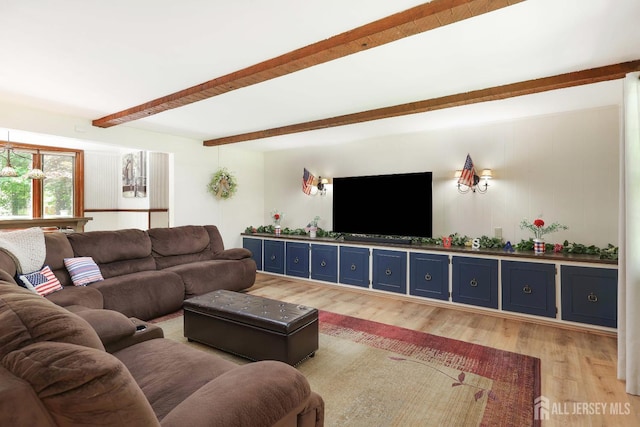 70 Surrey Ln, Woodbridge Proper, NJ 07067 - living room featuring beam ceiling and light wood finished floors