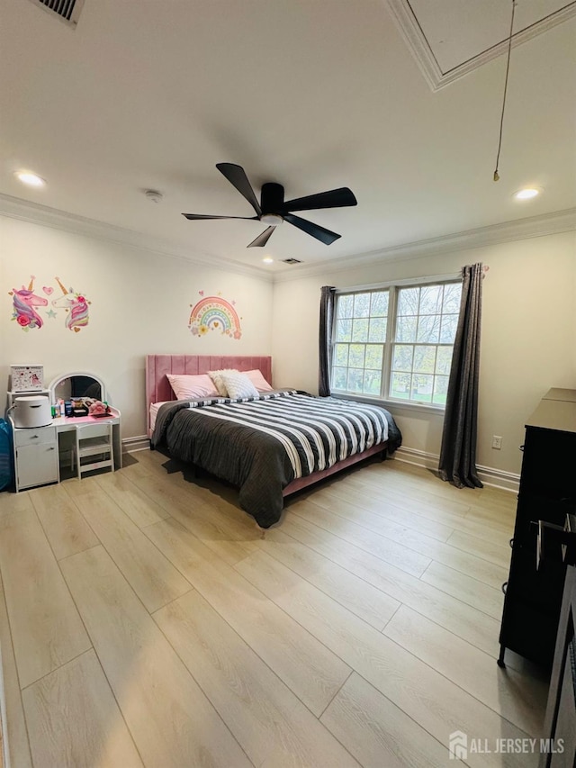 35 NE Bennett Rd, Old Bridge, NJ 07747 - bedroom featuring recessed lighting, attic access, crown molding, and light wood-style flooring