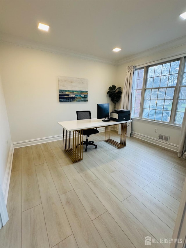 35 NE Bennett Rd, Old Bridge, NJ 07747 - office area with crown molding, baseboards, and wood finished floors
