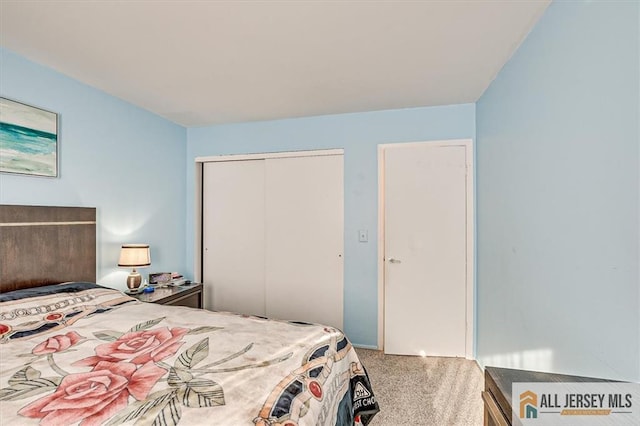 bedroom featuring carpet and a closet