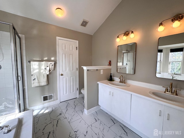 full bath with visible vents, a sink, and marble finish floor