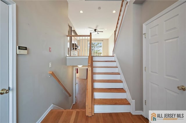 21 Capica Ct Unit 89, South Amboy, NJ 08879 - stairway with ceiling fan, wood finished floors, and recessed lighting