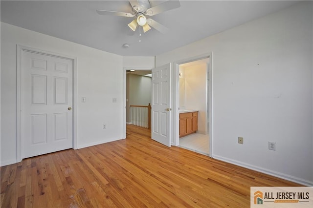 21 Capica Ct Unit 89, South Amboy, NJ 08879 - unfurnished bedroom with light wood-style floors, ensuite bathroom, and ceiling fan