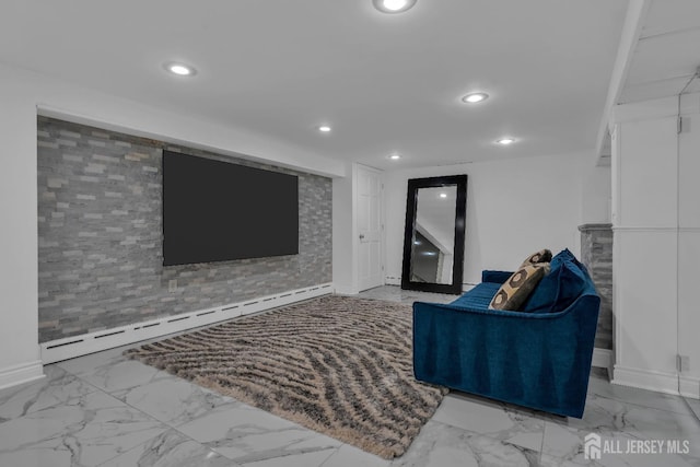 896 Kearney Dr, North Brunswick, NJ 08902 - living area featuring baseboards, marble finish floor, baseboard heating, and recessed lighting