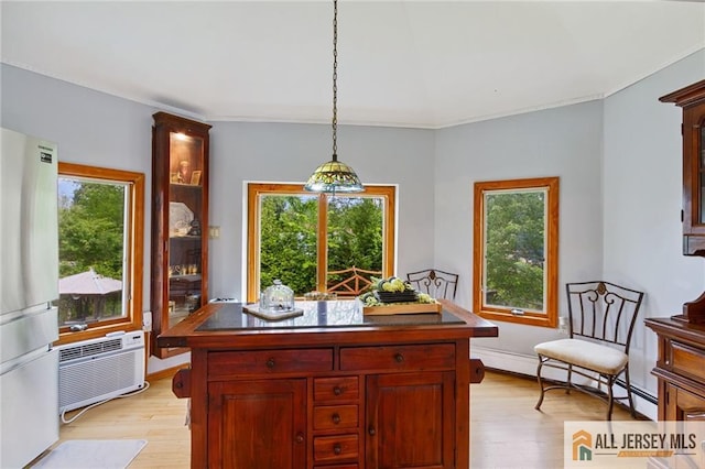 8 Harold Ave, Edison, NJ 08820 - dining room featuring a baseboard radiator, light wood-style floors, plenty of natural light, and crown molding