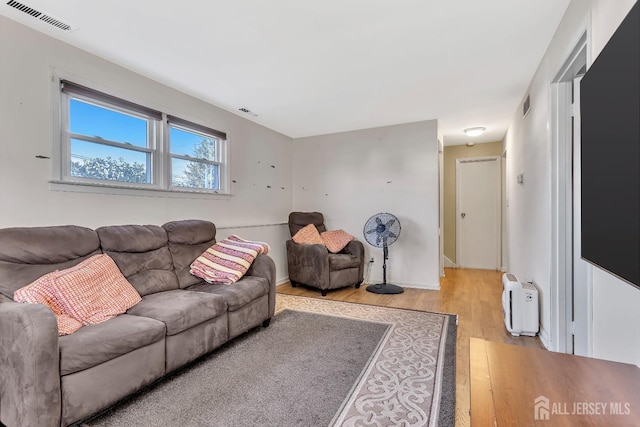 living room with light hardwood / wood-style flooring