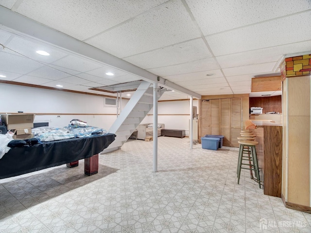 451 Burroughs Ter, Union Twp, NJ 07083 - game room featuring tile patterned floors, a drop ceiling, and recessed lighting