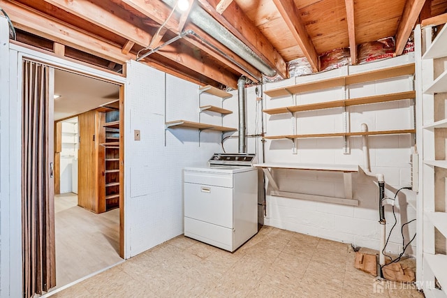 washroom featuring washer / clothes dryer, light floors, and laundry area