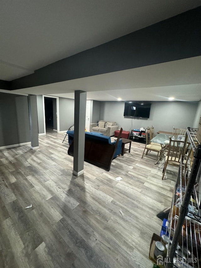 basement featuring wood-type flooring