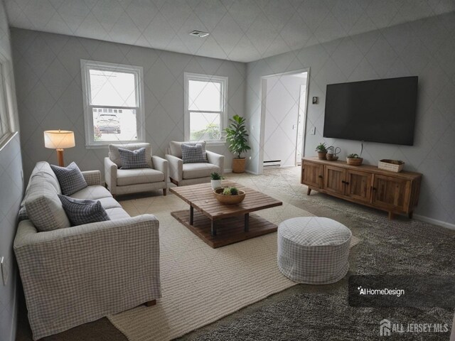 467 New Haven Way Unit A, Monroe, NJ 08831 - living room with a baseboard radiator and light colored carpet