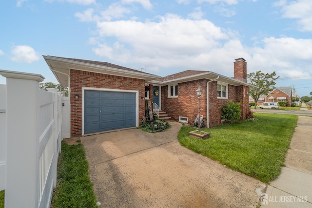 119 Carteret Ave, Carteret, NJ 07008 - single story home with driveway, a chimney, a garage, and brick siding
