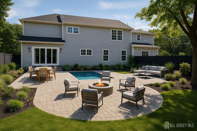 38 Louise Dr, East Brunswick, NJ 08850 - rear view of house featuring an outdoor living space with a fire pit and a patio